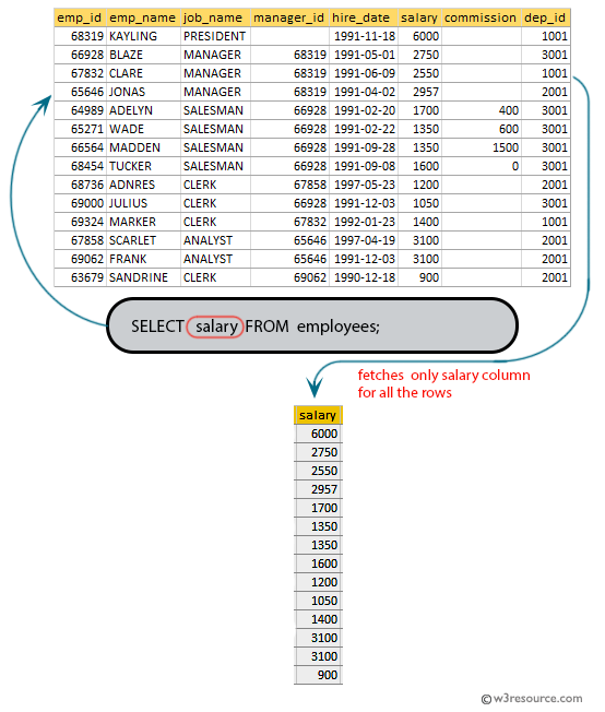 SQL exercises on employee Database: Find the salaries of all employees