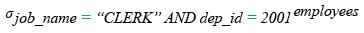 Relational Algebra Expression: List all the employees of designation CLERK in department no 2001.