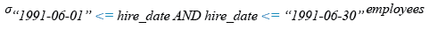 Relational Algebra Expression: List the employees who joined in the month of June in 1991.