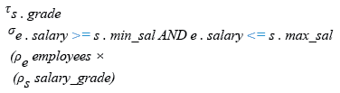 Relational Algebra Expression: Display the total information of the employees along with grades in ascending order.