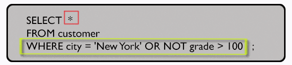 Syntax of display all customers, Display all information using OR, NOT operator with specified conditions