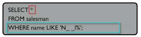 Syntax of SQL wildcard and special operator