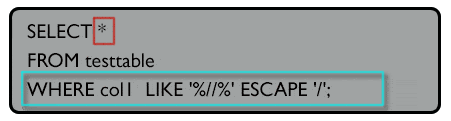 Syntax of using where clause with like operator and escape character