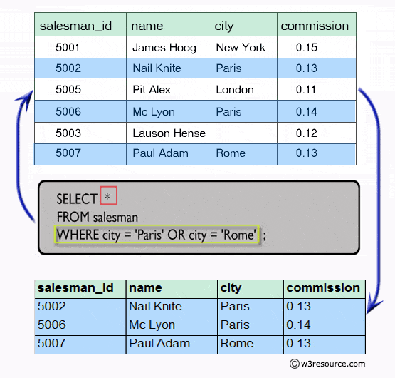 Result of filter records using where clause and or operator