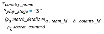 Relational Algebra Expression: Find the final four teams in the tournament.