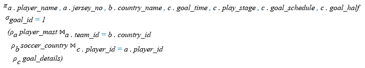 Relational Algebra Expression: Find the player who socred first goal of EURO cup 2016.