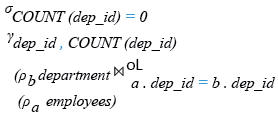 Relational Algebra Expression: List the department where there are no employees.