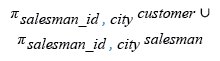Relational Algebra Expression: Display distinct salesman and their cities.