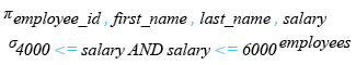 Relational Algebra Expression: WHERE clause using BETWEEN condition in SQL.