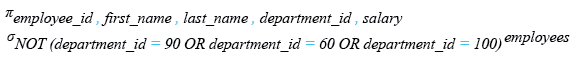 Relational Algebra Expression: WHERE clause using the NOT operator  in SQL.