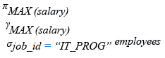 Relational Algebra Expression: Get the maximum salary of an employee working as a Programmer.