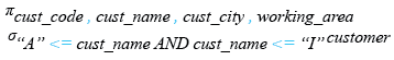 Relational Algebra Expression: SQLite Between operator with text value.