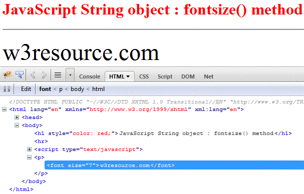 javascript string fontsize method