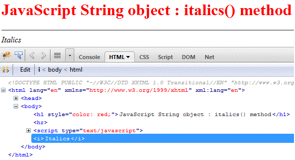 javascript string italics method