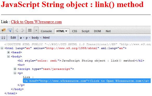 javascript string link method