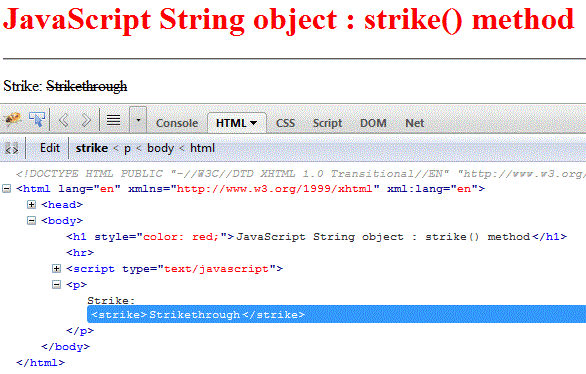 javascript string strike method