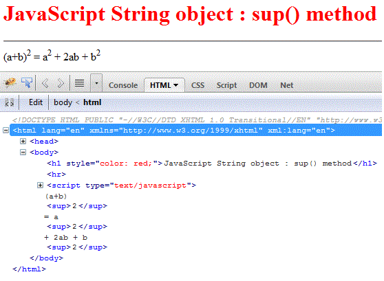 javascript string sup method