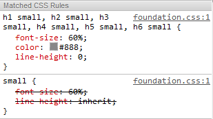 subheader, which is a small segment of a large header styles Zurb Foundation 3