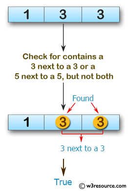 Swift Array Programming Exercises: Check if a given array of integers contains a 3 next to a 3 or a 5 next to a 5, but not both 