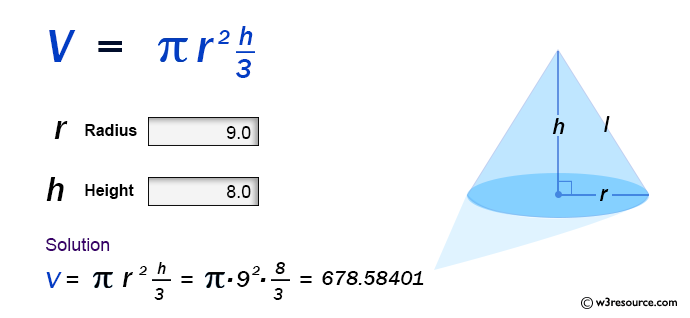 JavaScript Math: Volume of a Cone