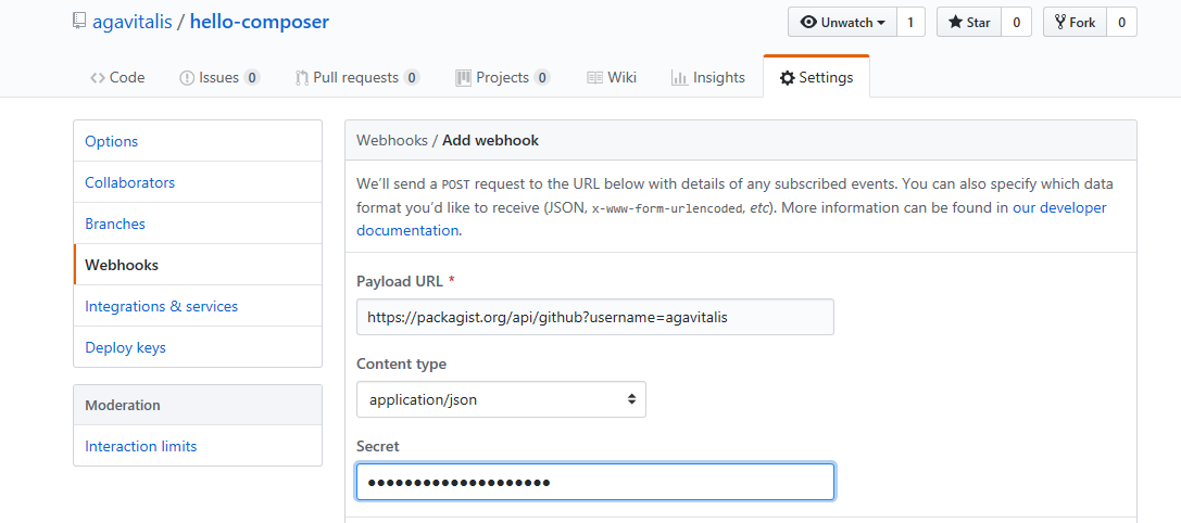 Activating webhook on github