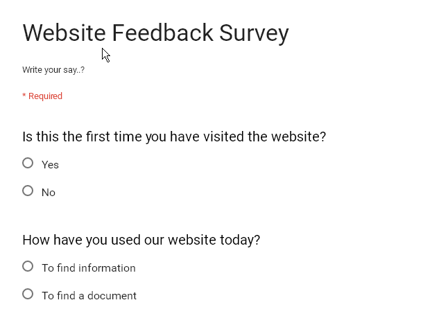 Web Site feedback survey