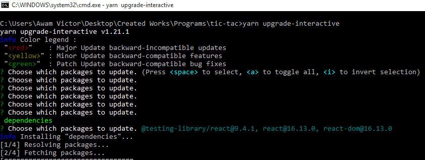 yarn upgrade-interactive